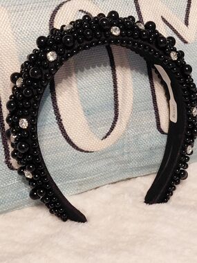 Beaded Black Crystal Headband - Women Accessories